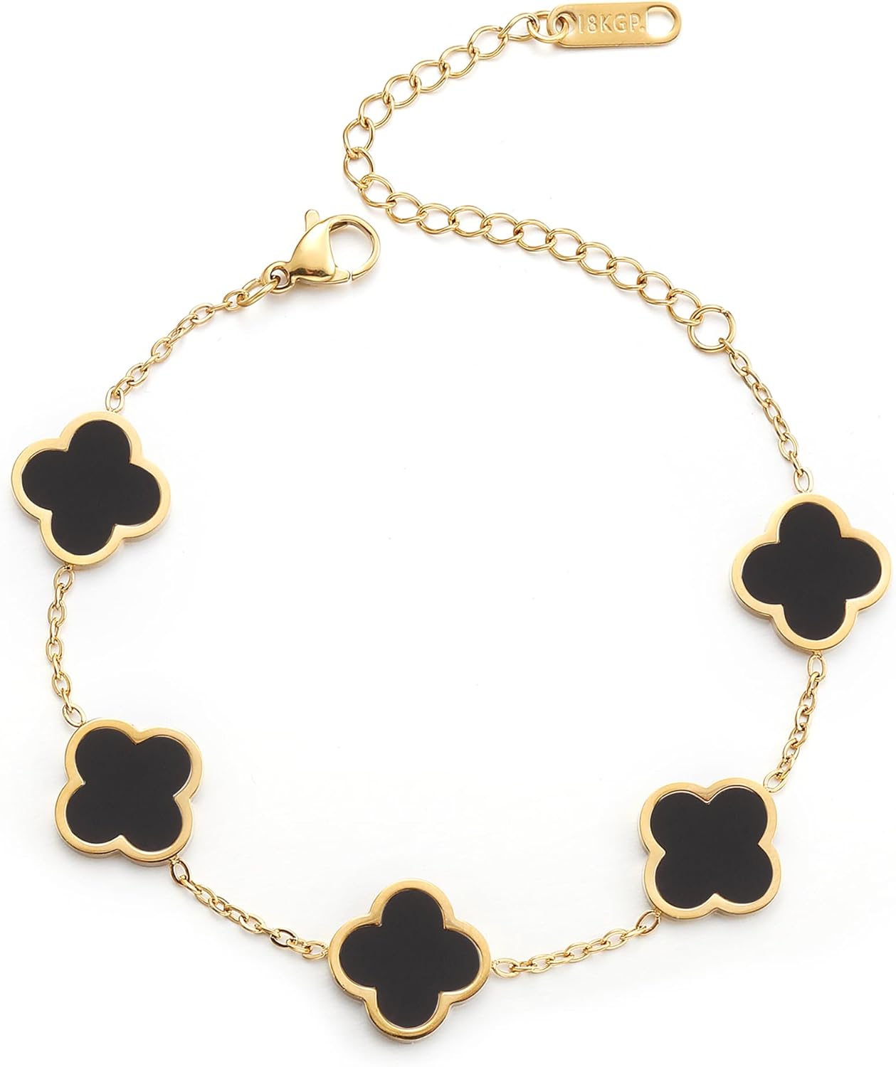 Pulsera Trébol de la Suerte para Mujer | Baño de Oro 18K con Flor Cuatro Hojas Blanco/Negro/Rojo/Verde | Joyería Elegante y Moderna